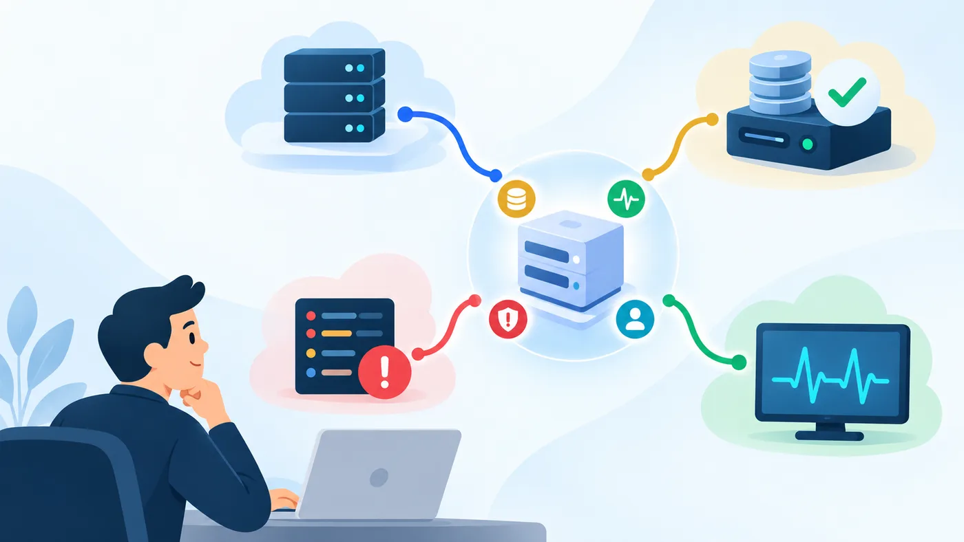 Una macchina virtuale collegata al backup, al monitoraggio e ai segnali di sicurezza